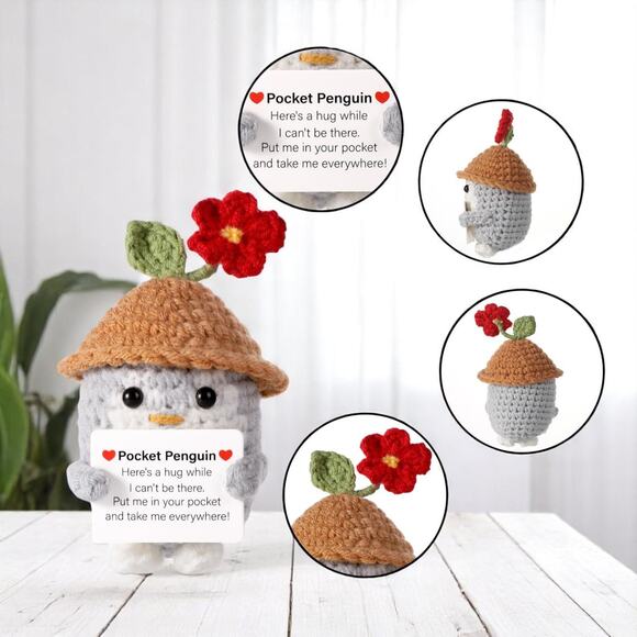 Pocket Penguin Plush with Flower Hat Motivational Message Spring Cottagecore - Picture 3 of 16